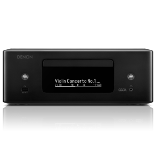 Compact and stylish Denon CEOL RCD-N12 network CD receiver with a sleek white finish, LED display, and control buttons.