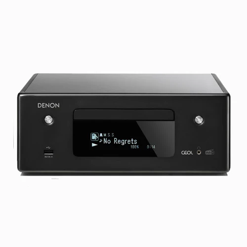 Denon CEOL RCD-N11 DAB compact network CD receiver with an elegant design, LED display, and intuitive controls.